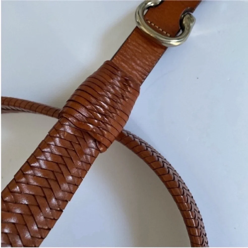 Willis and Geiger Belt Brown Leather Woven Braided Horse Bit Buckle Size 42